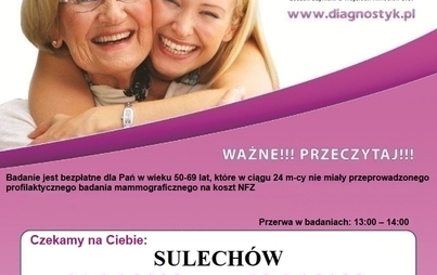 Zdjęcie do Bezpłatne Badania Mammograficzne 1 i 2 czerwca 2023 r.