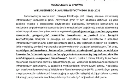 Zdjęcie do Uwaga, konsultacje Wieloletniego Planu Inwestycyjnego