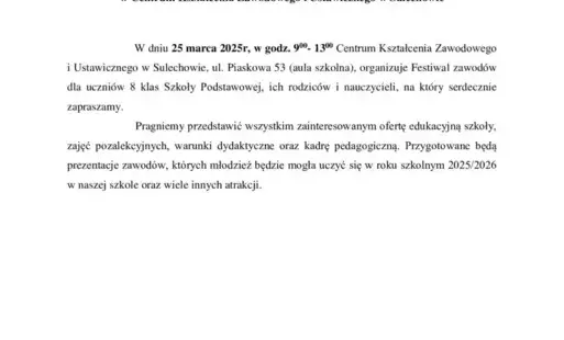 Zdjęcie do Festiwal Zawod&oacute;w w CKZiU w Sulechowie